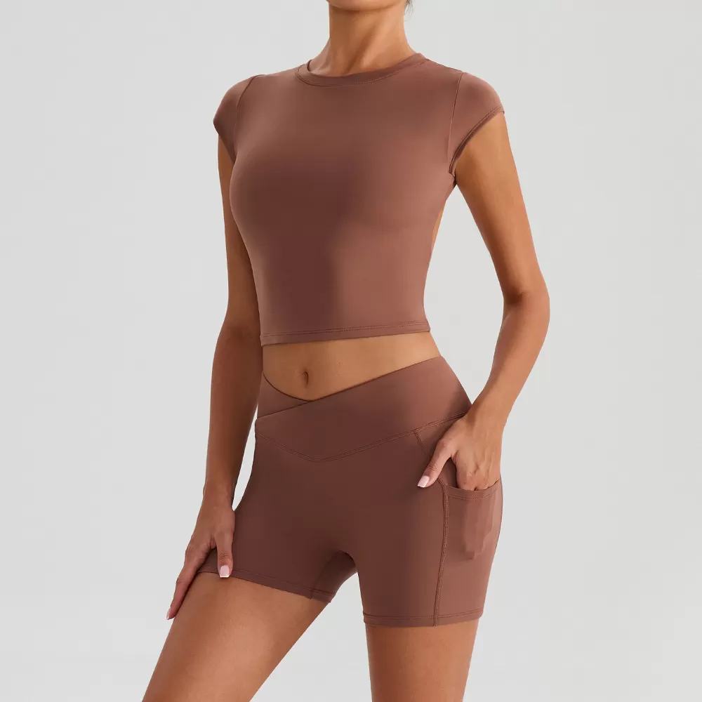 Conjunto deportivo de dos piezas para mujer, de manga corta, para yoga y fitness, para correr, FGBYW568+KW439