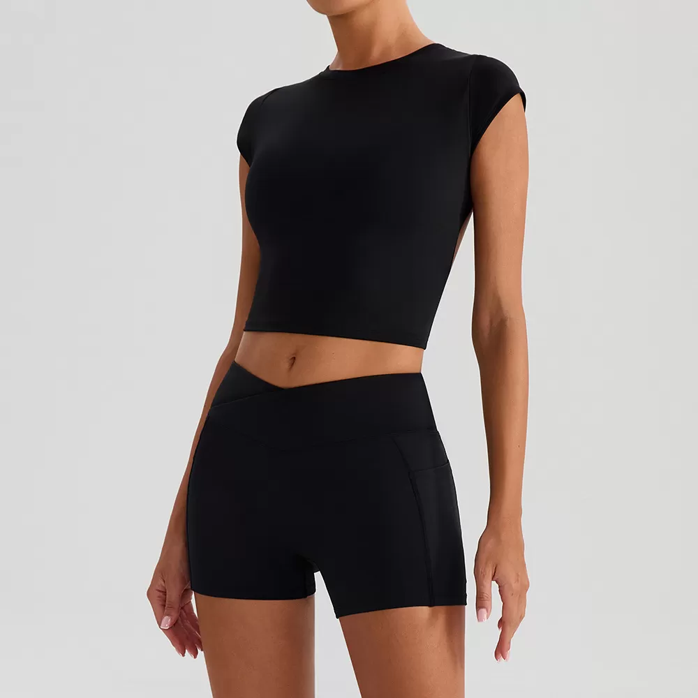 Conjunto deportivo de dos piezas para mujer, de manga corta, para yoga y fitness, para correr, FGBYW568+KW439