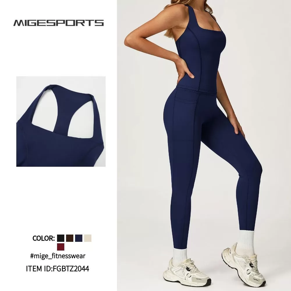 Venta al por mayor, alta calidad, camiseta de tirantes deportiva para mujer, conjunto de 2 piezas, ropa deportiva personalizada para entrenamiento de yoga, FGBTZ2044