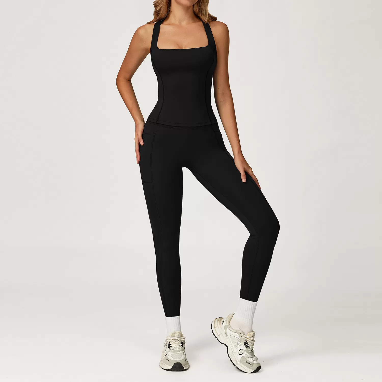 Venta al por mayor, alta calidad, camiseta de tirantes deportiva para mujer, conjunto de 2 piezas, ropa deportiva personalizada para entrenamiento de yoga, FGBTZ2044