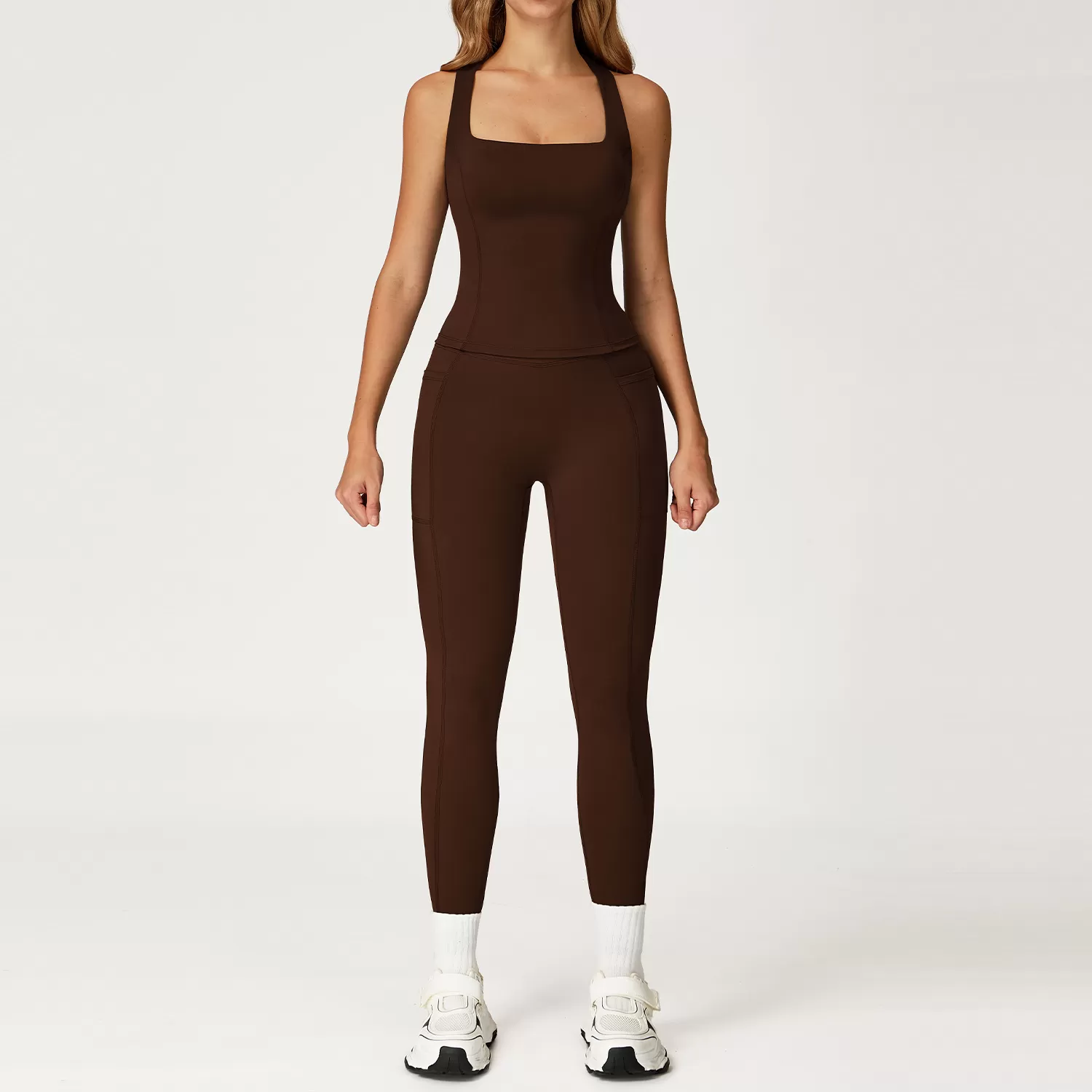 Venta al por mayor, alta calidad, camiseta de tirantes deportiva para mujer, conjunto de 2 piezas, ropa deportiva personalizada para entrenamiento de yoga, FGBTZ2044