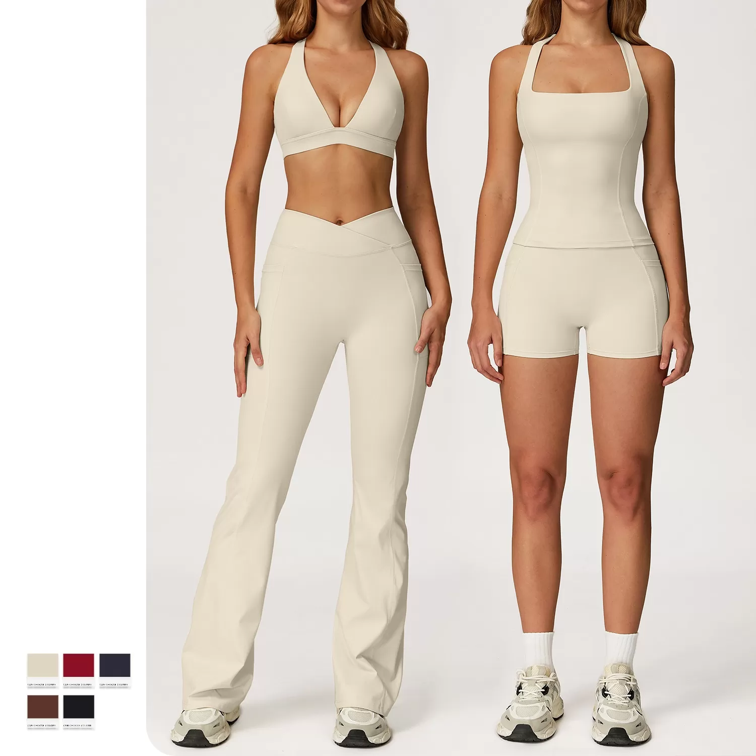 Conjunto de 2 piezas con logotipo personalizado para mujer, pantalones cortos de yoga y sujetador deportivo a juego, ropa deportiva para gimnasio, entrenamiento físico, FGBTZ2044