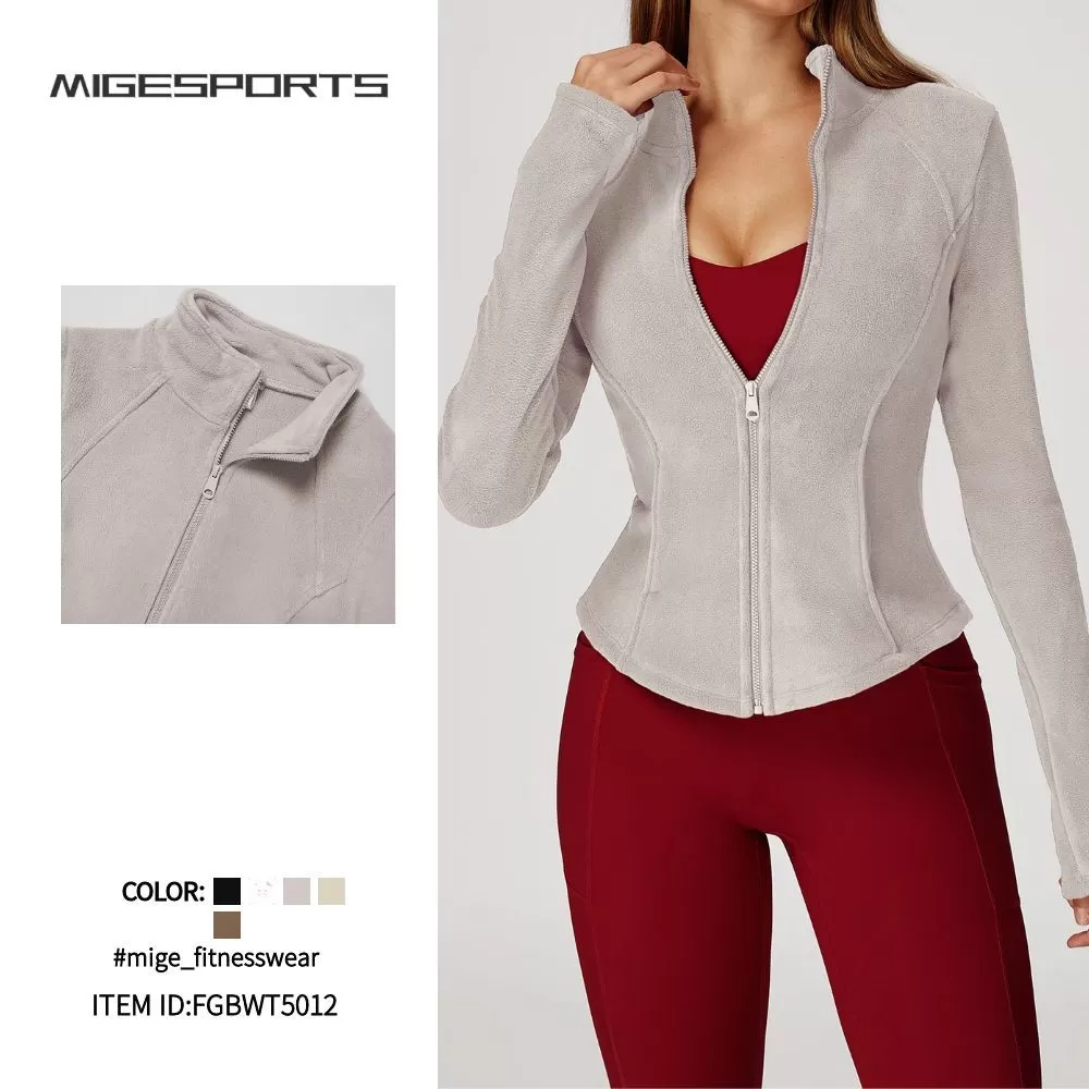 Abrigo de forro polar cálido para mujer, nuevo abrigo de cuello alto, manga larga, cremallera completa y bolsillo, FGBWT5012