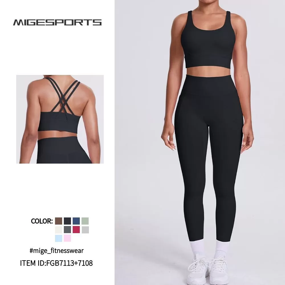 Conjunto deportivo de 2 piezas para mujer, ropa deportiva, conjuntos de yoga, conjuntos de entrenamiento para mujer FGB7113+7108