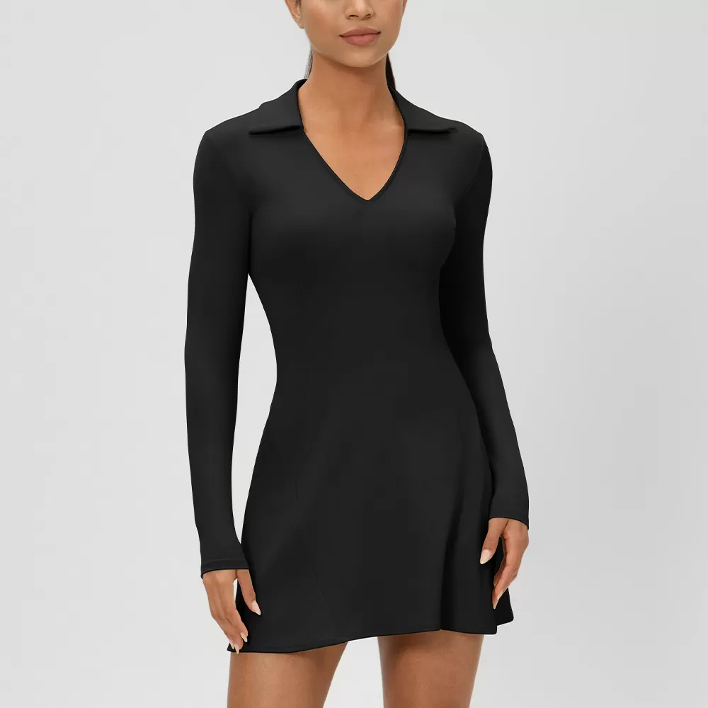 Falda de tenis deportiva de una pieza para mujer, de manga larga y cuello en V, FGB52568