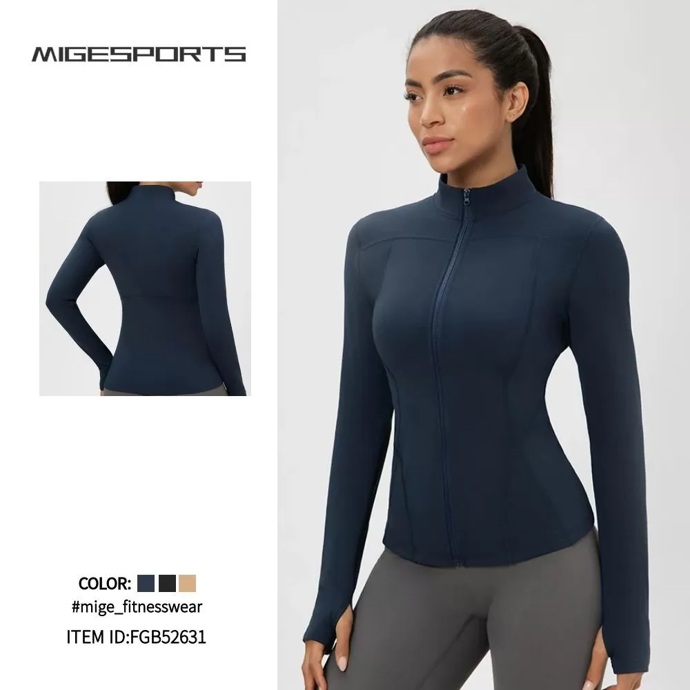 Chaqueta polar ajustada de invierno para mujer, elástica, deportiva, para yoga, con cremallera, para fitness, FGB52631