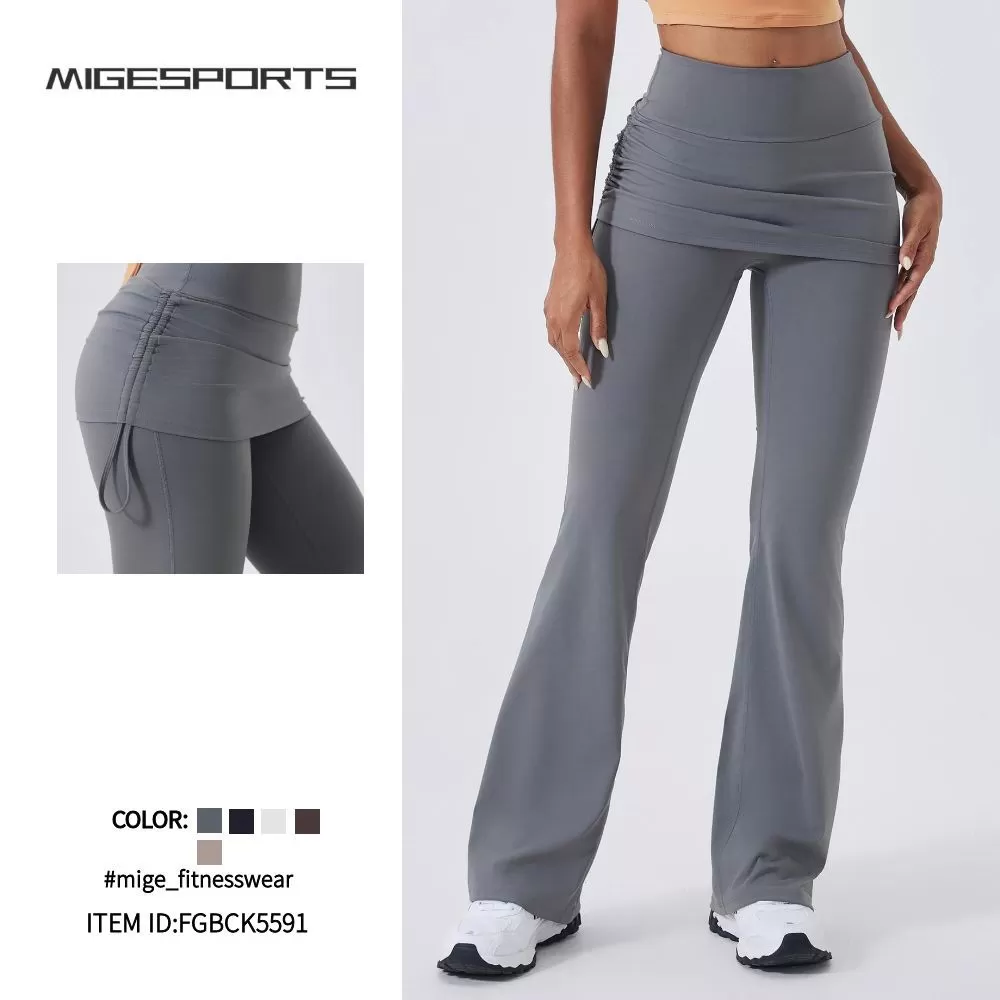 Pantalones deportivos casuales de cintura alta para mujer, color nude, efecto levanta glúteos, estilo acampanado para yoga FGBCK5591