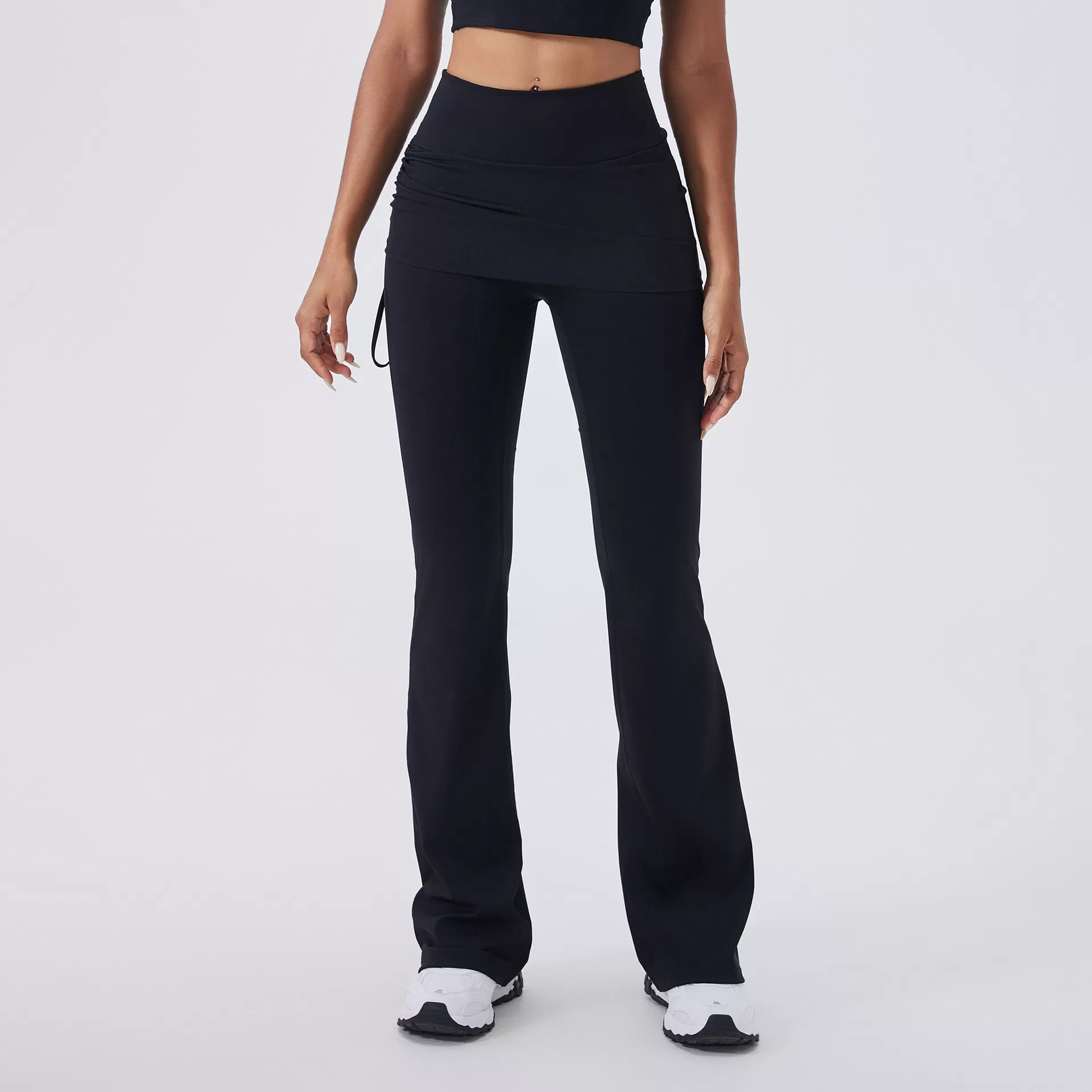 Pantalones deportivos casuales de cintura alta para mujer, color nude, efecto levanta glúteos, estilo acampanado para yoga FGBCK5591