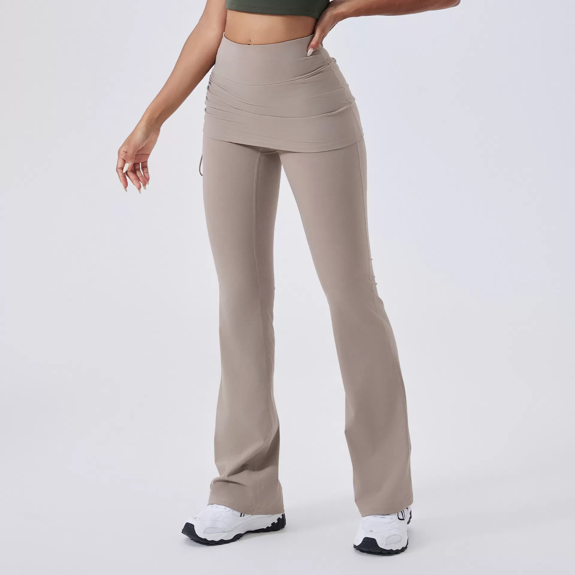 Pantalones deportivos casuales de cintura alta para mujer, color nude, efecto levanta glúteos, estilo acampanado para yoga FGBCK5591