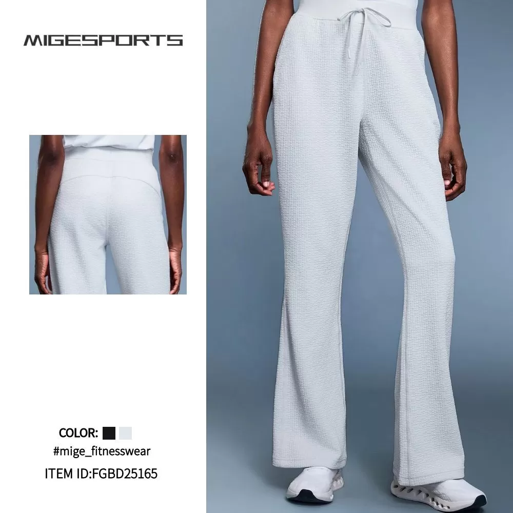 Pantalones de mujer estilo waffle, informales, transpirables, con cordón, color liso, para otoño. FGBD25165