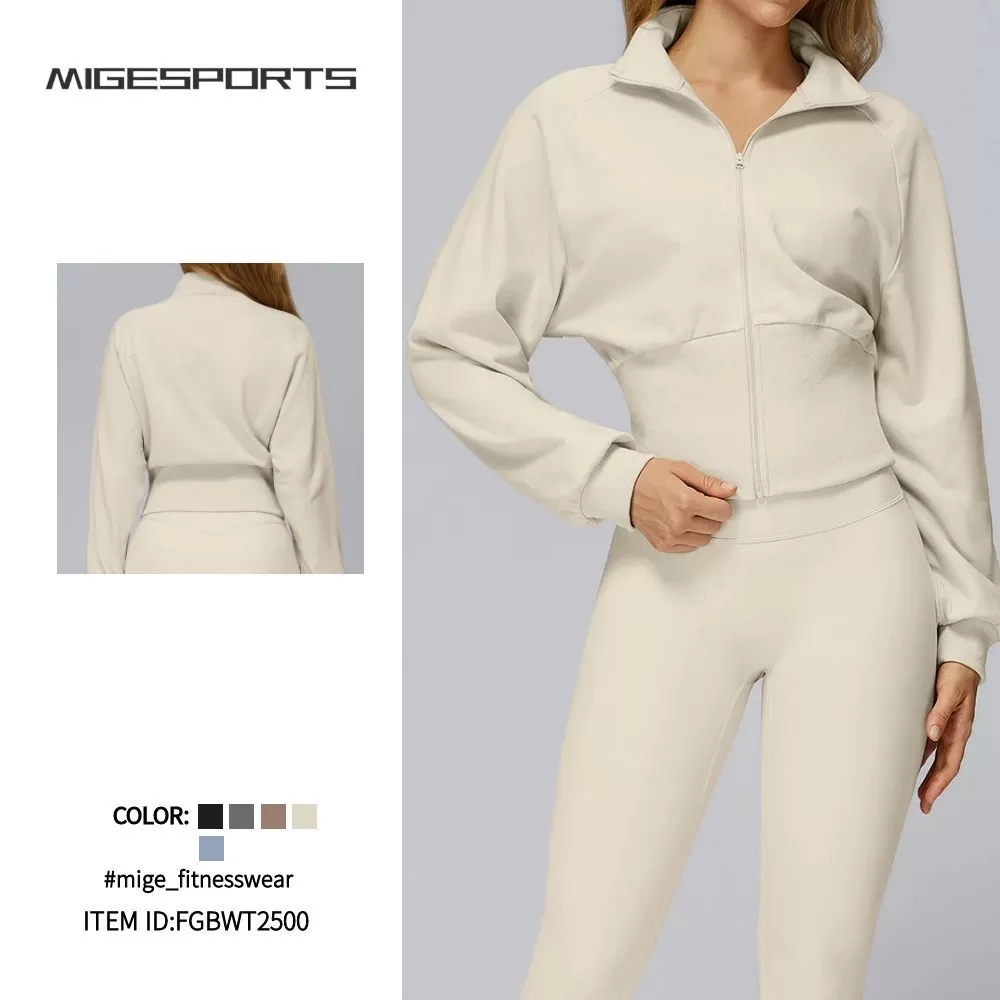 Chaqueta deportiva de mujer de estilo nuevo, color liso, abrigo para exteriores, chaqueta de yoga con cremallera FGBEWT2500