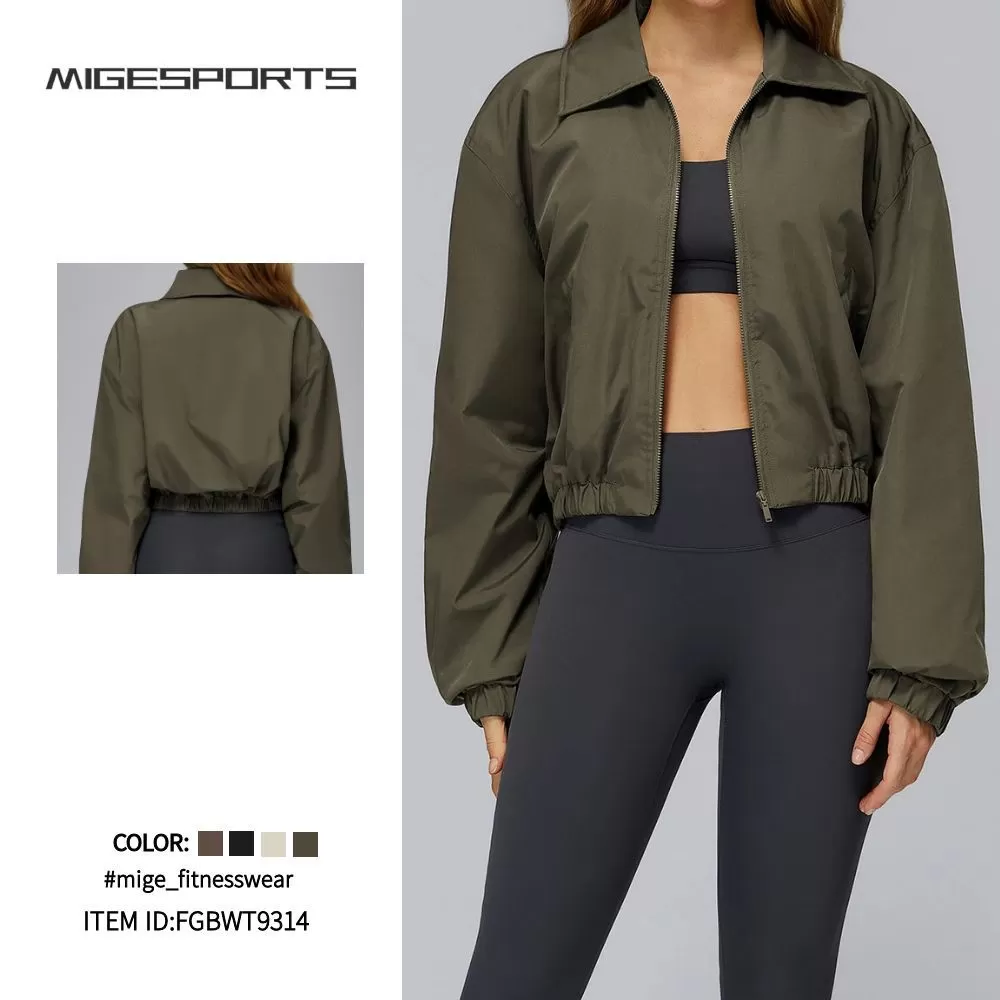 Chaqueta de yoga de manga larga para mujer, resistente al viento, para gimnasio, deportes de fitness, de secado rápido y con cremallera completa, FGBEWT9314