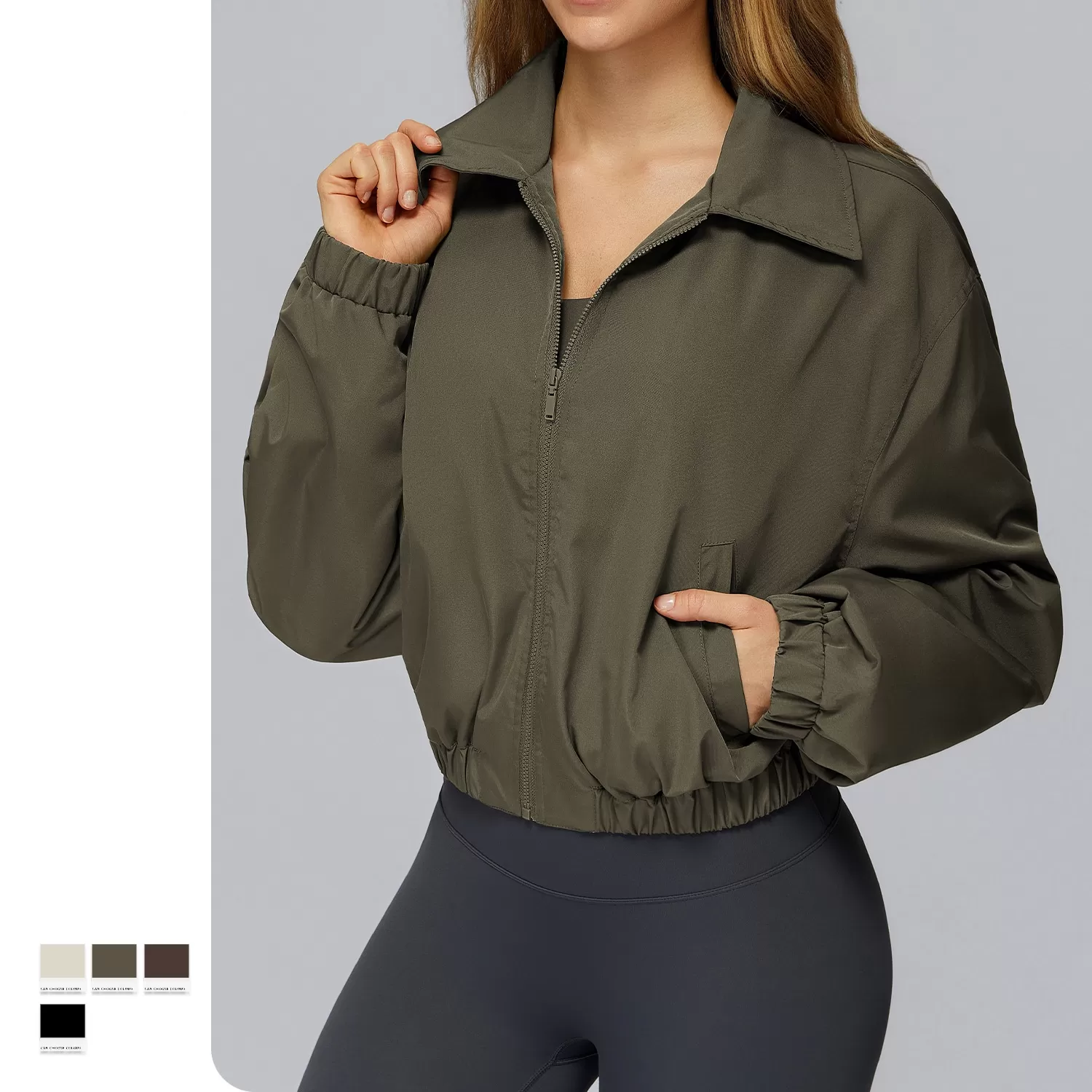 Chaqueta de yoga de manga larga para mujer, resistente al viento, para gimnasio, deportes de fitness, de secado rápido y con cremallera completa, FGBEWT9314