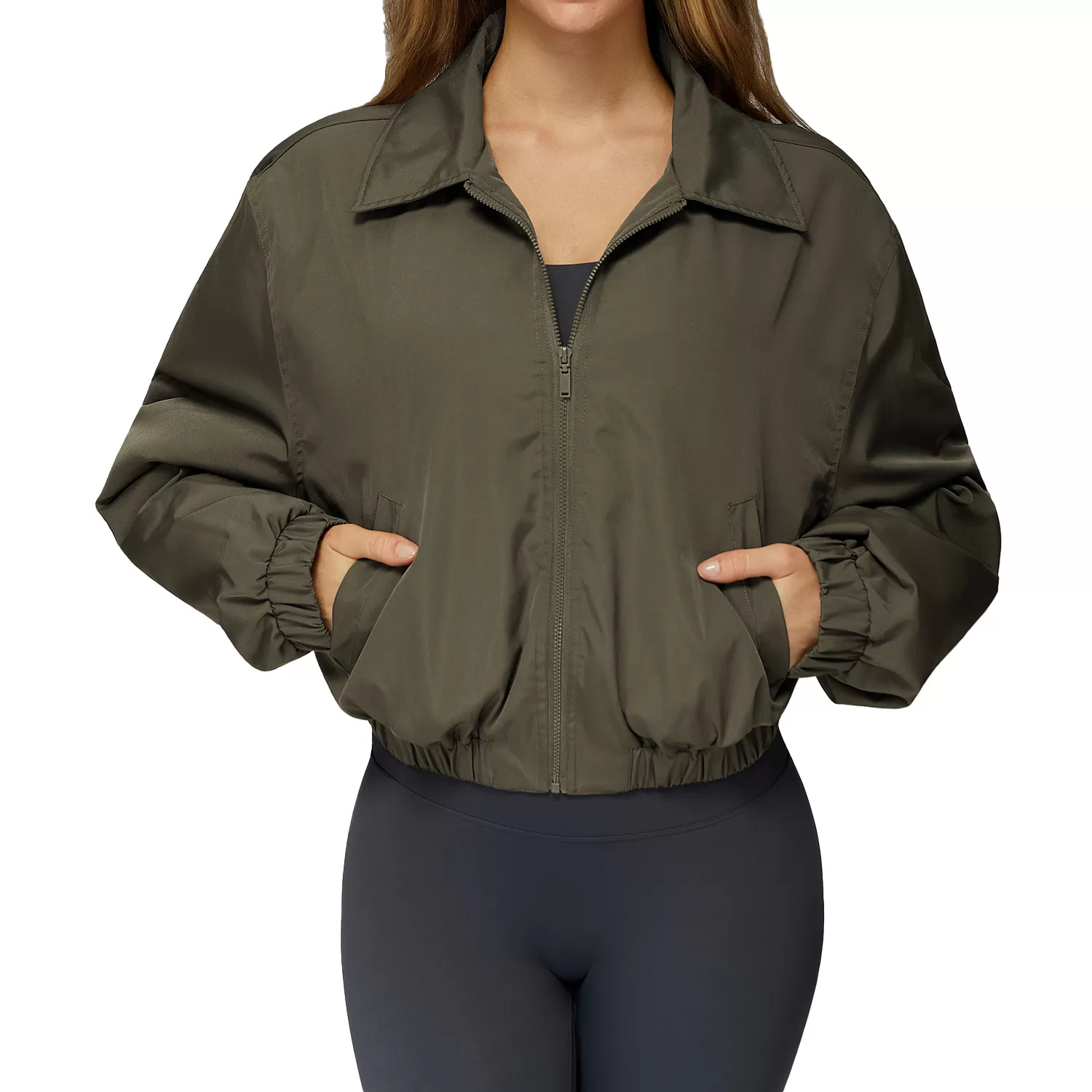 Chaqueta de yoga de manga larga para mujer, resistente al viento, para gimnasio, deportes de fitness, de secado rápido y con cremallera completa, FGBEWT9314