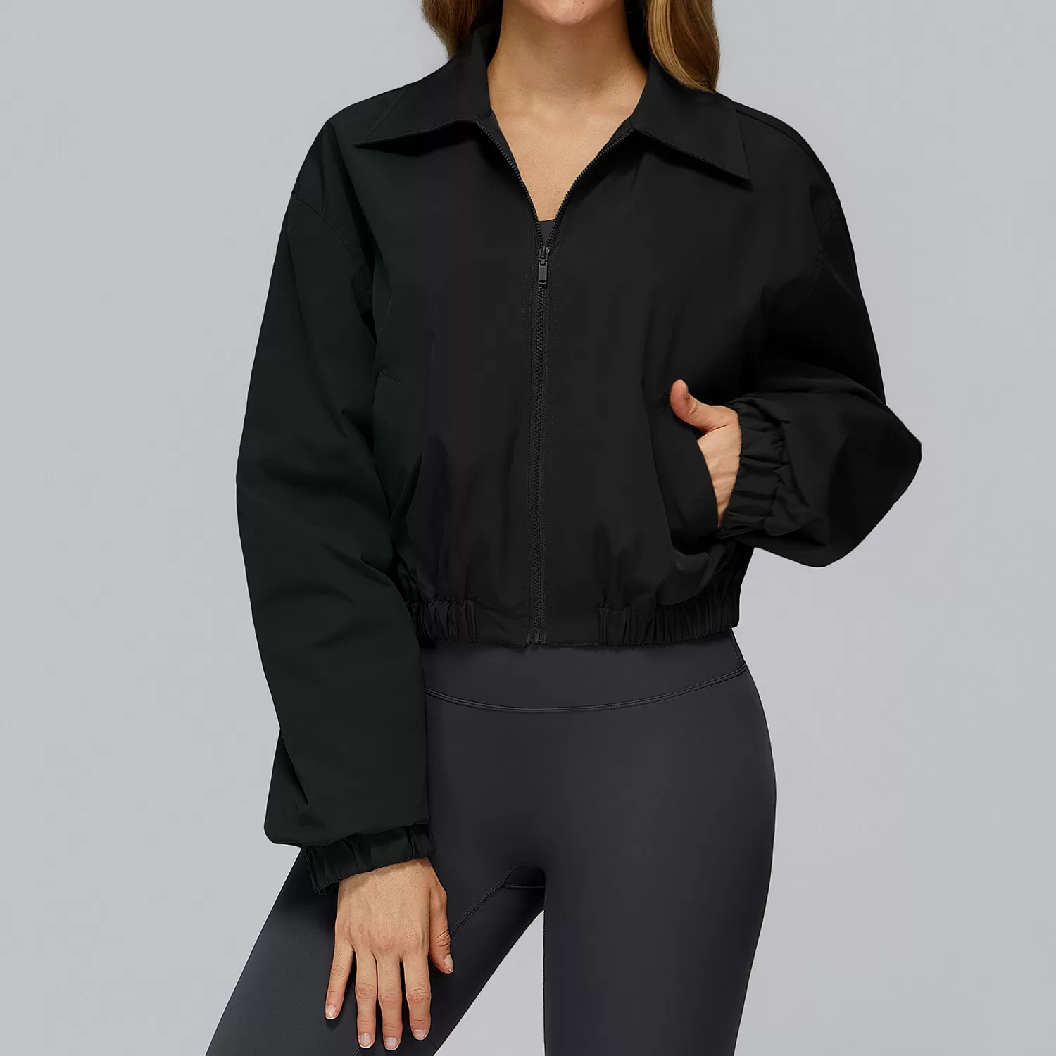 Chaqueta de yoga de manga larga para mujer, resistente al viento, para gimnasio, deportes de fitness, de secado rápido y con cremallera completa, FGBEWT9314
