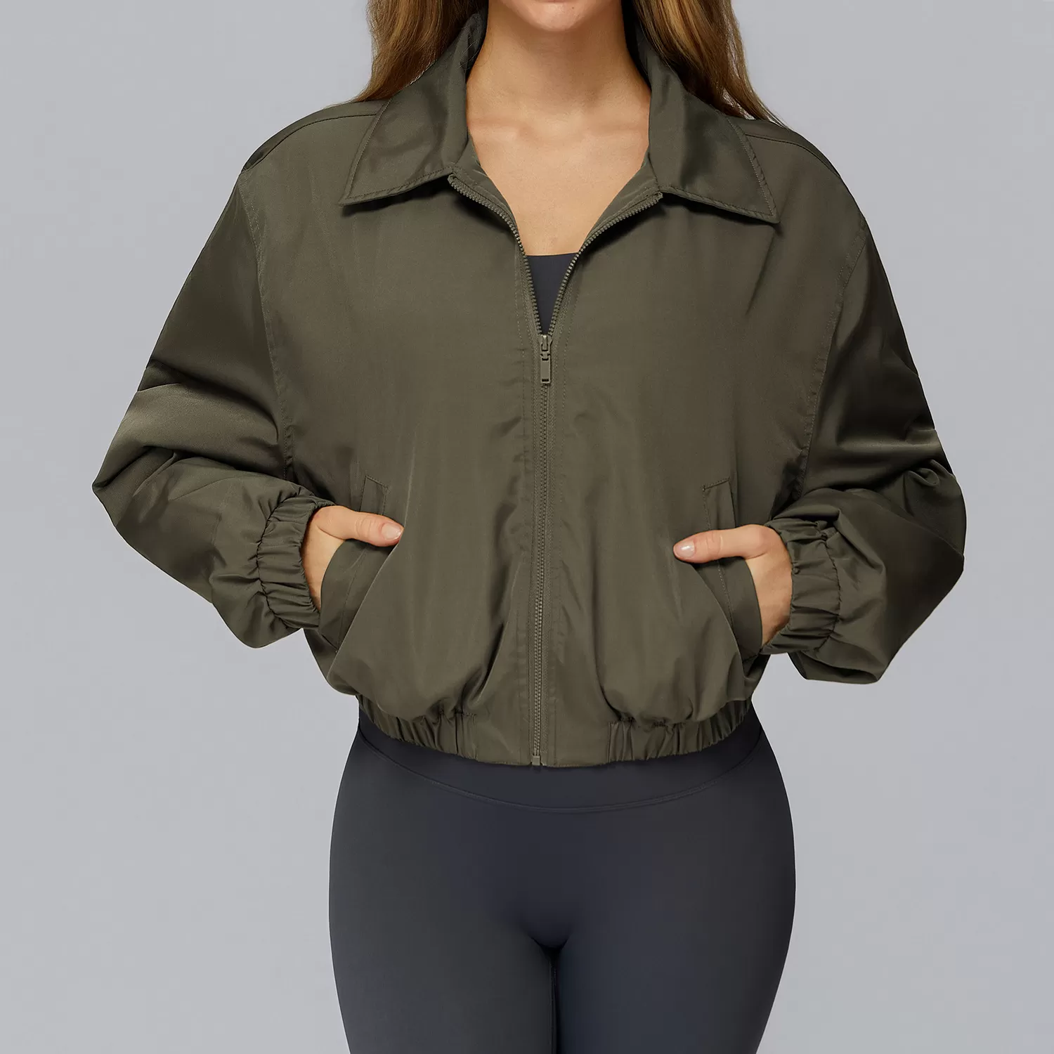 Chaqueta de yoga de manga larga para mujer, resistente al viento, para gimnasio, deportes de fitness, de secado rápido y con cremallera completa, FGBEWT9314