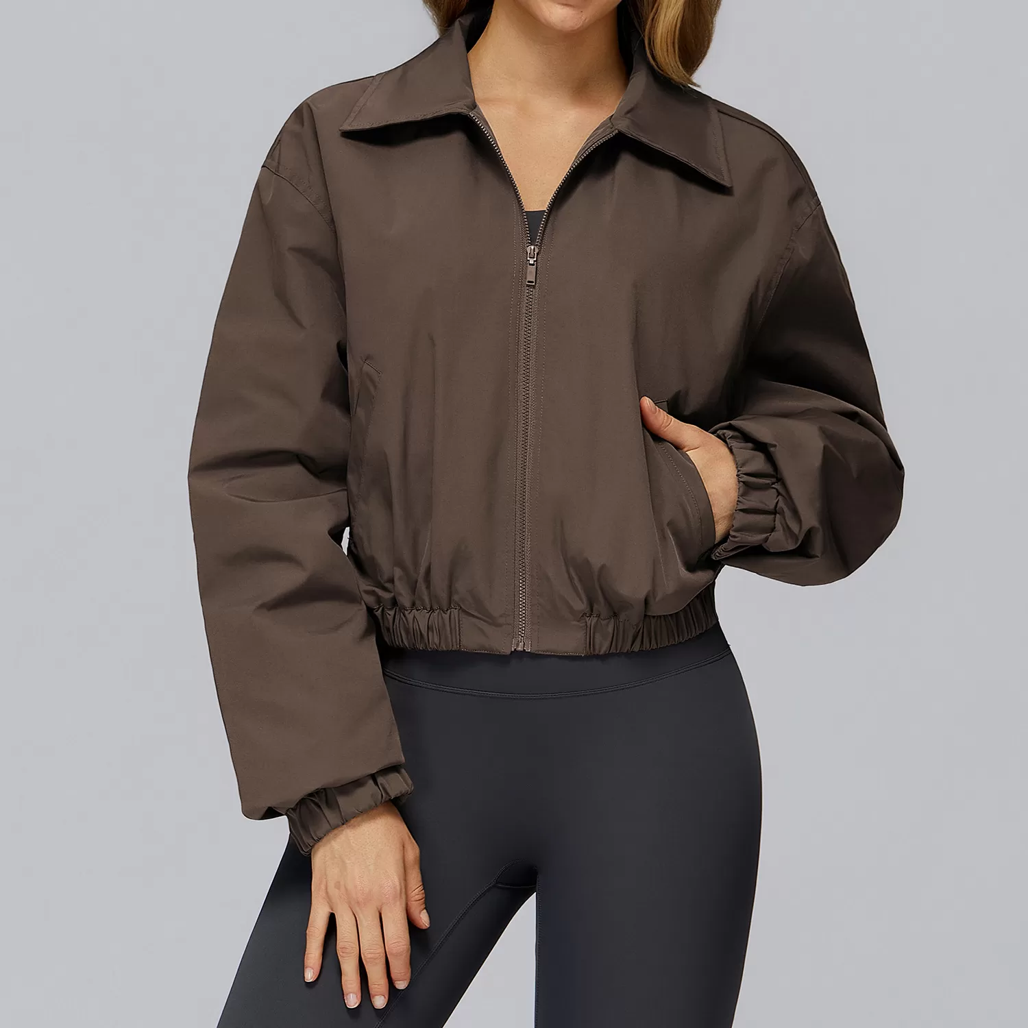 Chaqueta de yoga de manga larga para mujer, resistente al viento, para gimnasio, deportes de fitness, de secado rápido y con cremallera completa, FGBEWT9314