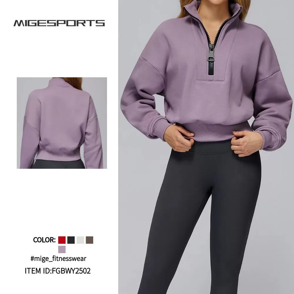 Sudadera deportiva de yoga para mujer, con media cremallera y cuello alto. Estilo holgado e informal. Modelo FGBEWY2502