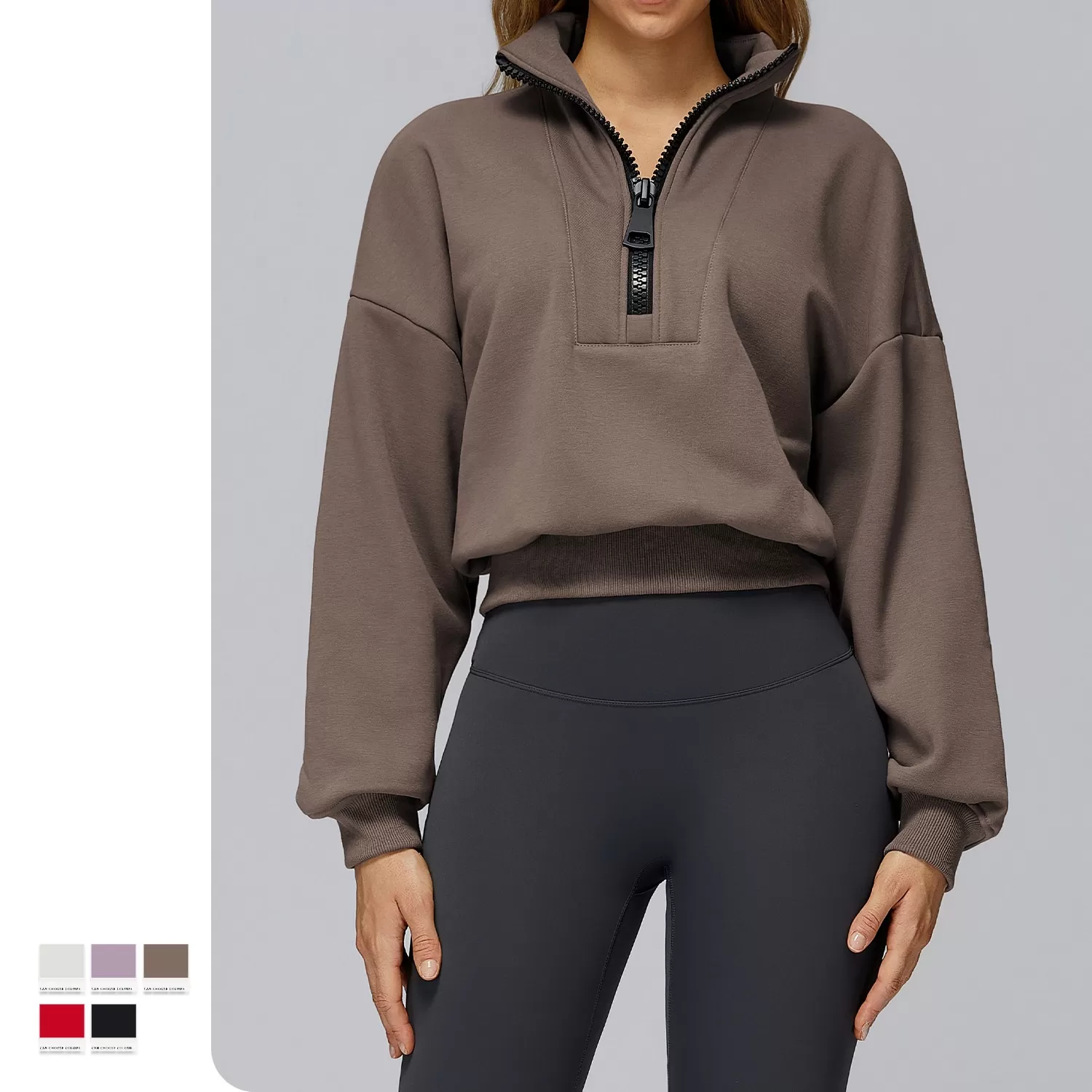 Sudadera deportiva de yoga para mujer, con media cremallera y cuello alto. Estilo holgado e informal. Modelo FGBEWY2502