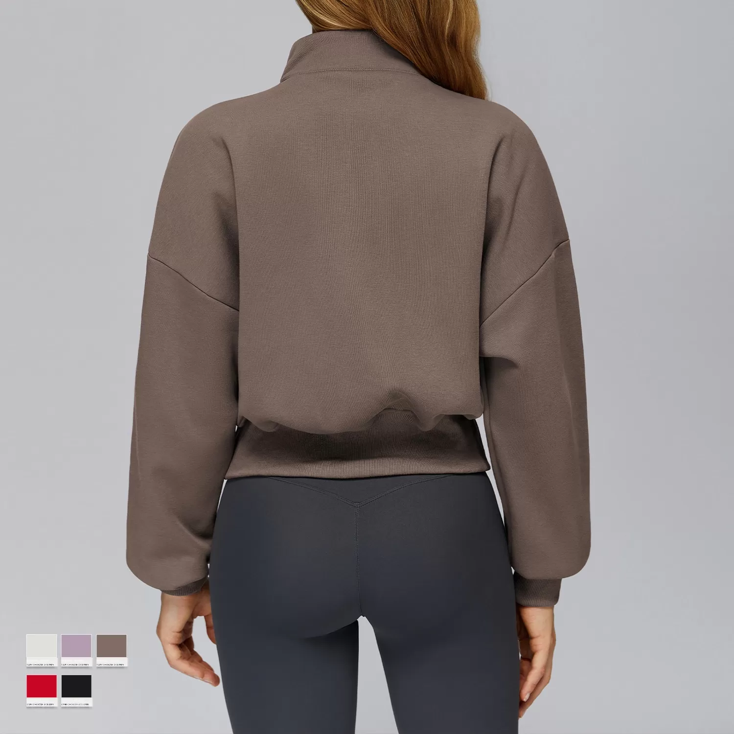 Sudadera deportiva de yoga para mujer, con media cremallera y cuello alto. Estilo holgado e informal. Modelo FGBEWY2502