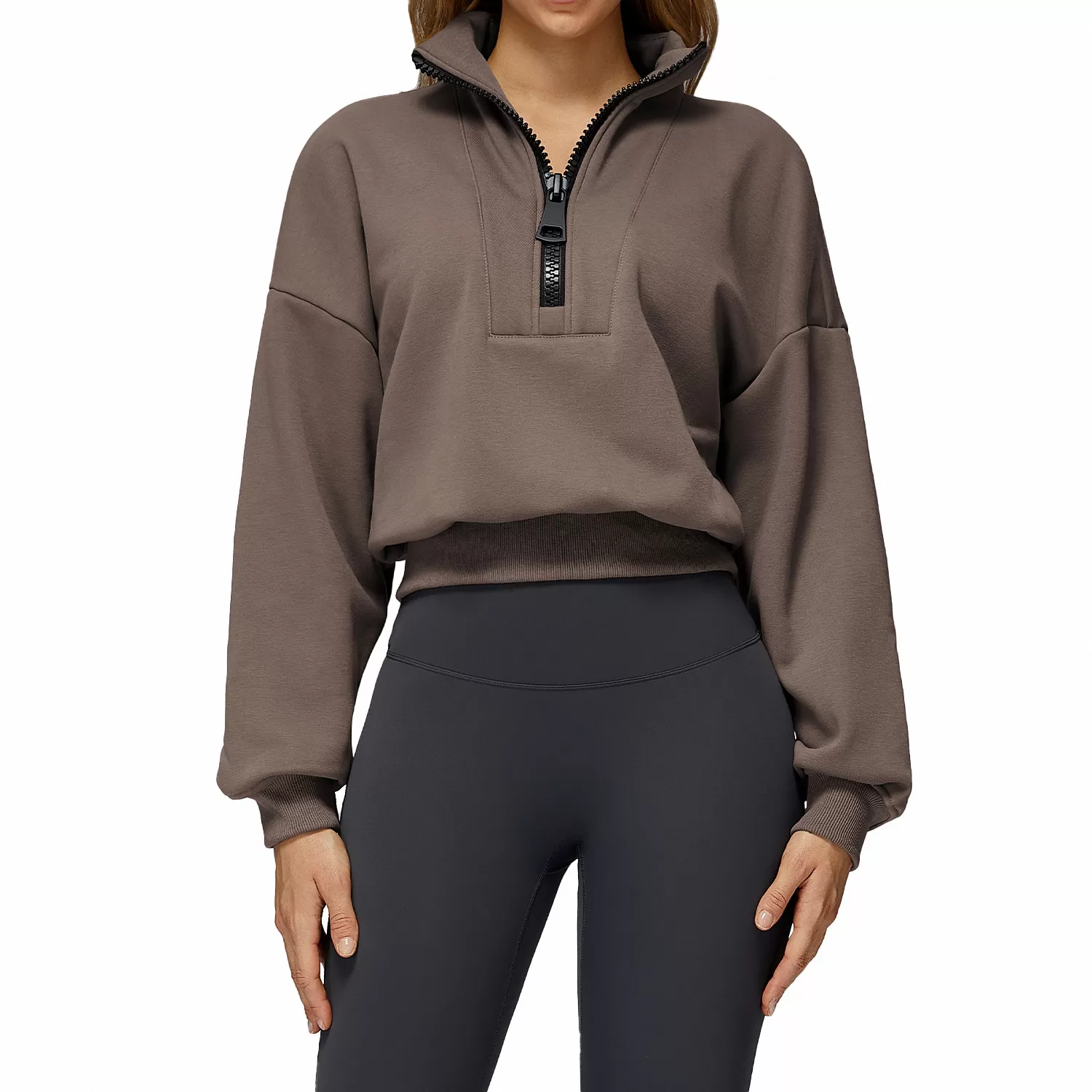 Sudadera deportiva de yoga para mujer, con media cremallera y cuello alto. Estilo holgado e informal. Modelo FGBEWY2502