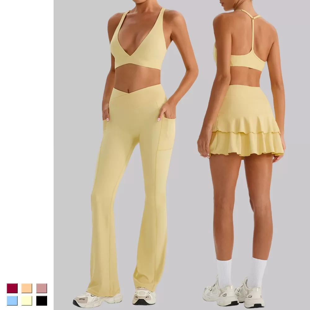 Conjuntos de yoga con falda corta y sujetador para mujer, conjuntos de gimnasio, ropa deportiva para correr, FGBYW576+KW445