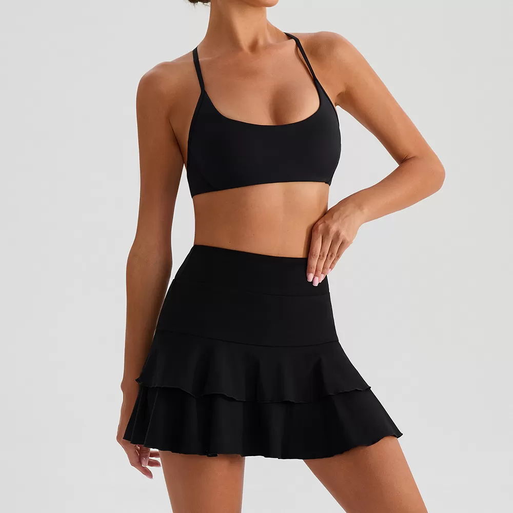 Conjuntos de yoga con falda corta y sujetador para mujer, conjuntos de gimnasio, ropa deportiva para correr, FGBYW576+KW445