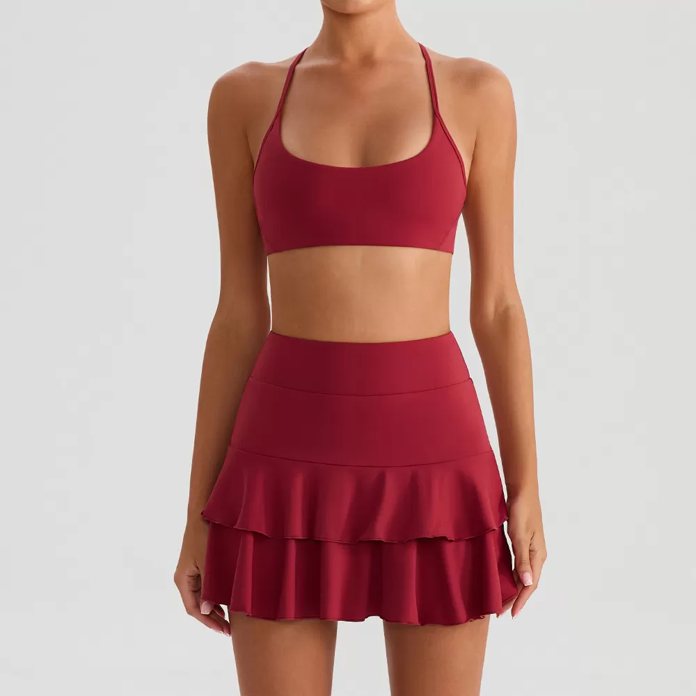 Conjuntos de yoga con falda corta y sujetador para mujer, conjuntos de gimnasio, ropa deportiva para correr, FGBYW576+KW445