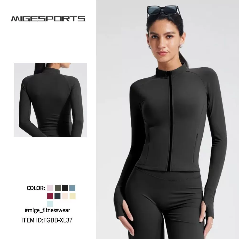 Chaqueta deportiva de manga larga con cremallera, ligera y transpirable, ideal para correr, hacer yoga y otros deportes. Incluye orificio para el pulgar. Modelo FGBB-XL37