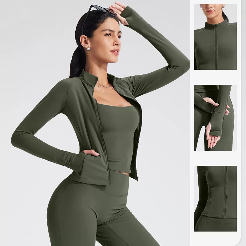 Chaqueta deportiva de manga larga con cremallera, ligera y transpirable, ideal para correr, hacer yoga y otros deportes. Incluye orificio para el pulgar. Modelo FGBB-XL37