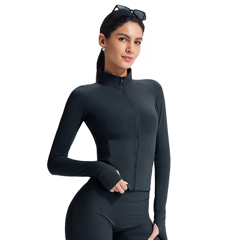 Chaqueta deportiva de manga larga con cremallera, ligera y transpirable, ideal para correr, hacer yoga y otros deportes. Incluye orificio para el pulgar. Modelo FGBB-XL37