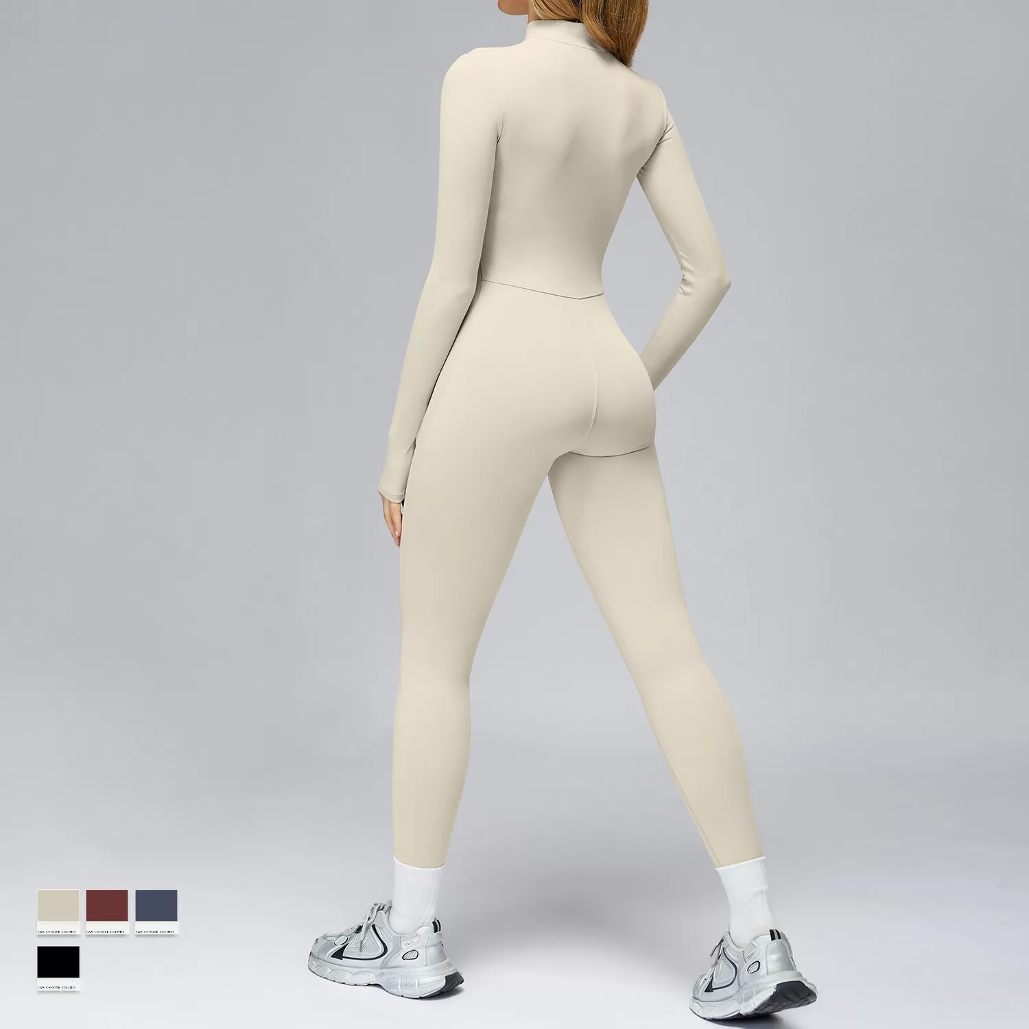 Mono deportivo de yoga de manga larga para mujer, estilo cross-border, de punto, con cremallera FGBELT2509
