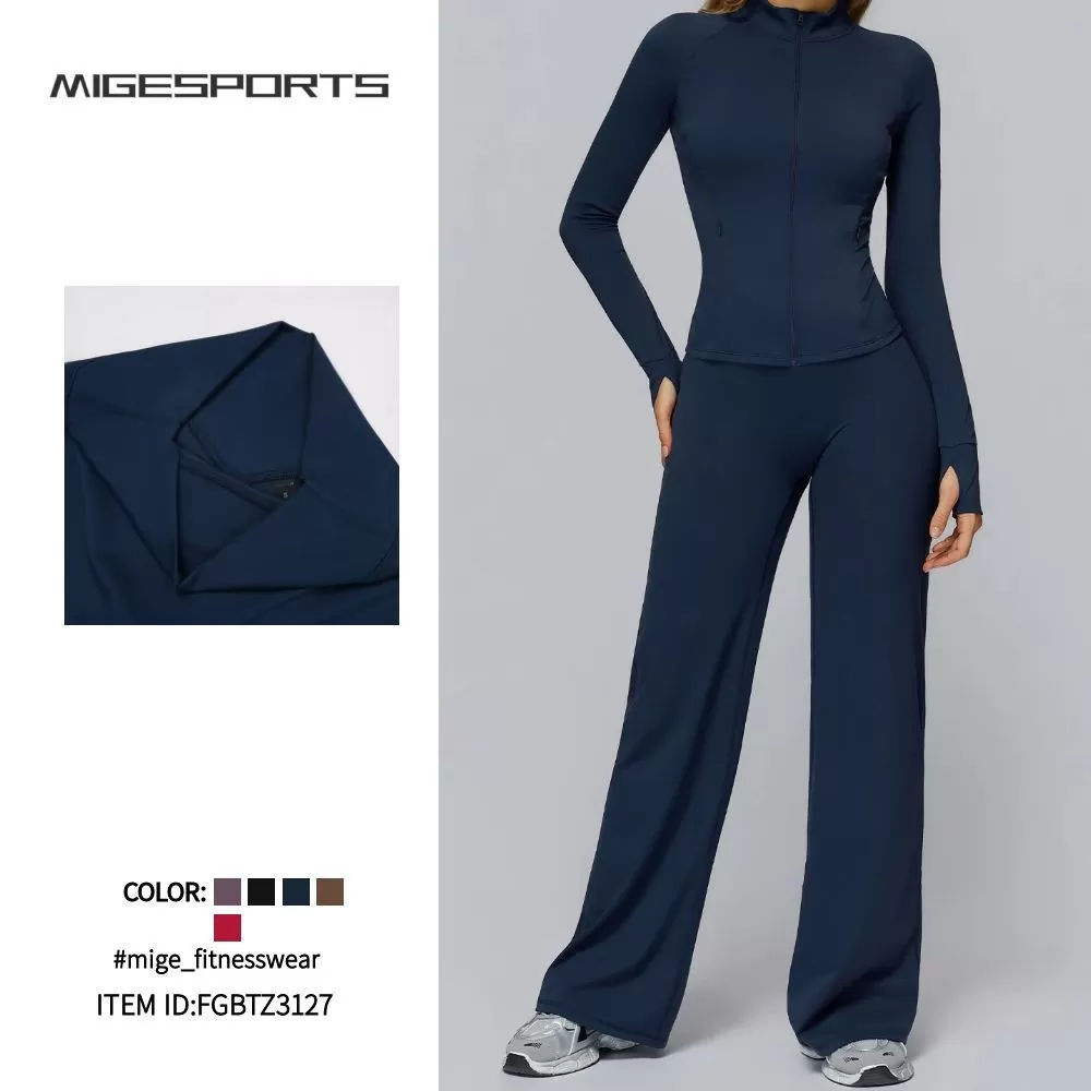 Conjunto de chaqueta y ropa exterior de manga larga para mujer, de alta calidad, suave como la mantequilla, ideal para gimnasio, entrenamiento, fitness y yoga FGBTZ3127