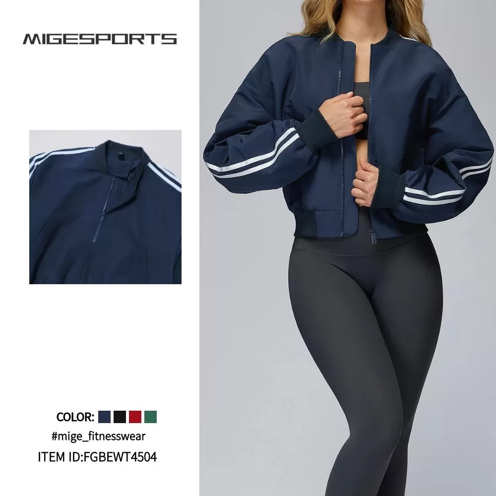 Chaquetas de forro polar suelto de otoño/invierno con cremalleras para mujer, de alta calidad, a rayas, FGBEWT4504