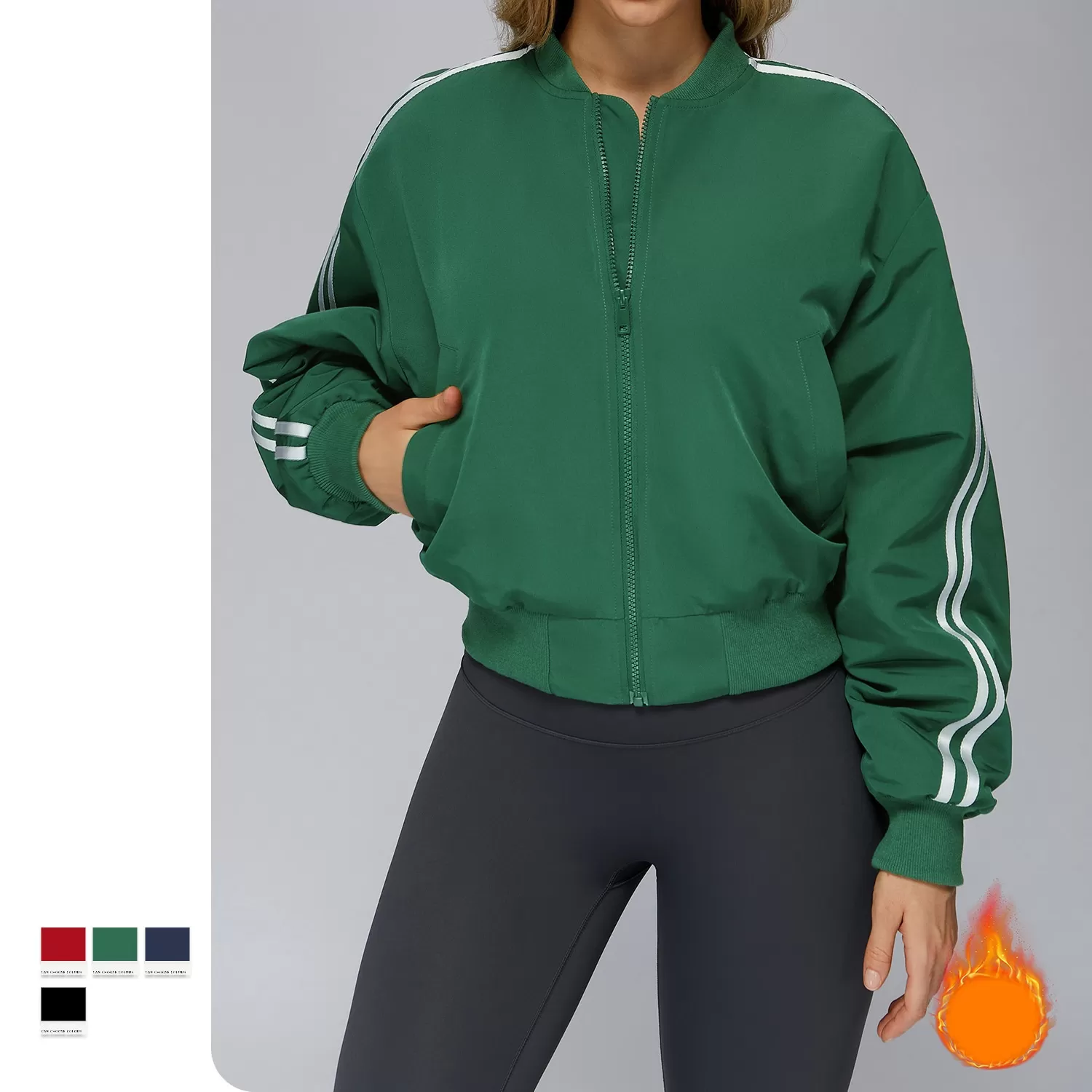 Chaquetas de forro polar suelto de otoño/invierno con cremalleras para mujer, de alta calidad, a rayas, FGBEWT4504