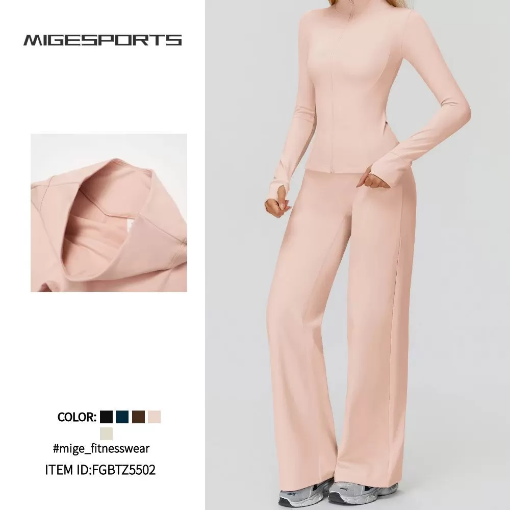 Conjunto de chaqueta y pantalón de yoga para mujer, de manga larga, suave y de alta calidad, ideal para gimnasio, entrenamiento y fitness FGBTZ5502