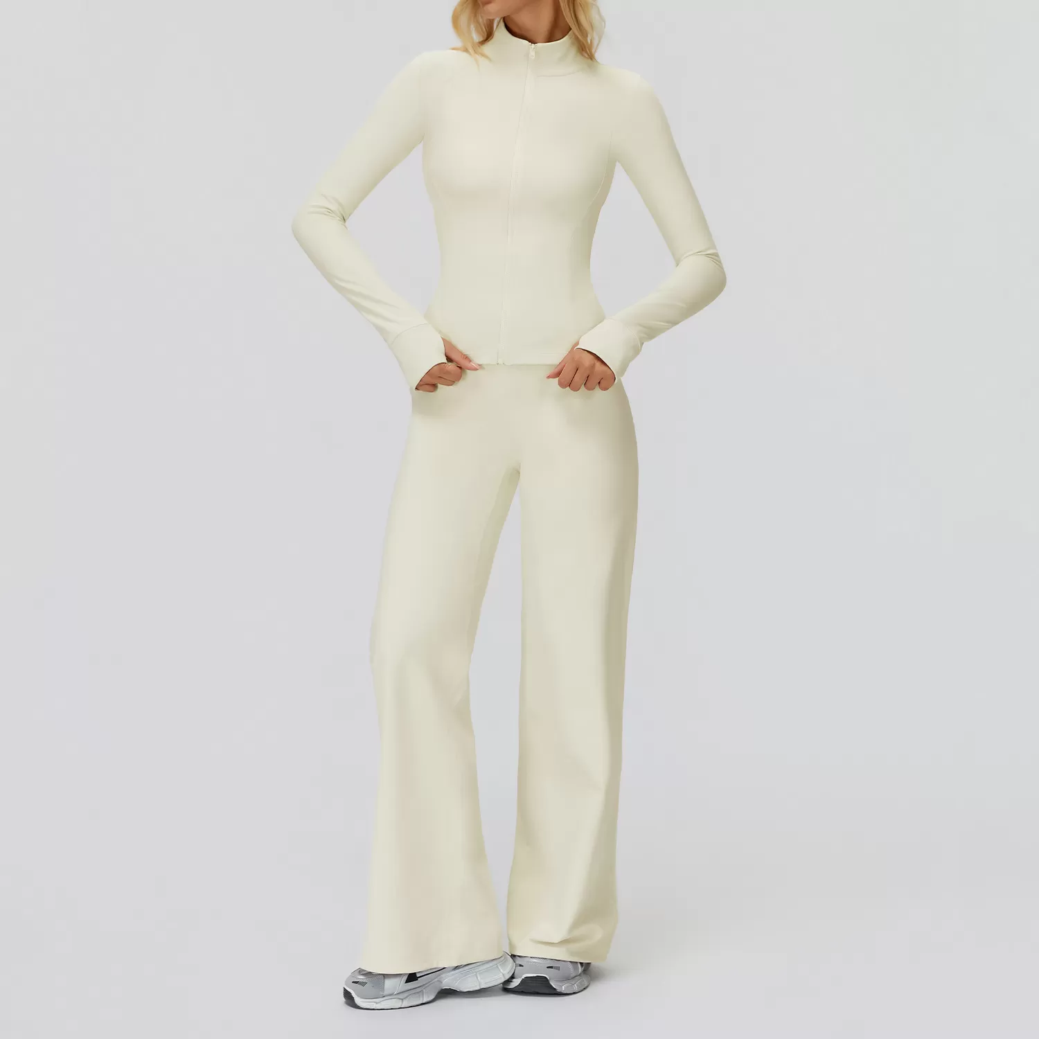 Conjunto de chaqueta y pantalón de yoga para mujer, de manga larga, suave y de alta calidad, ideal para gimnasio, entrenamiento y fitness FGBTZ5502