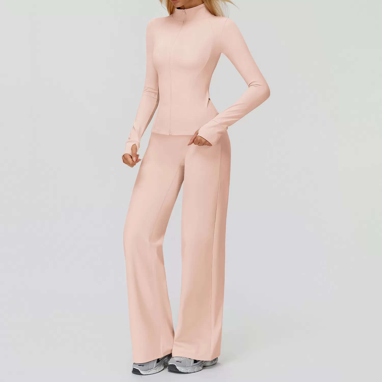 Conjunto de chaqueta y pantalón de yoga para mujer, de manga larga, suave y de alta calidad, ideal para gimnasio, entrenamiento y fitness FGBTZ5502