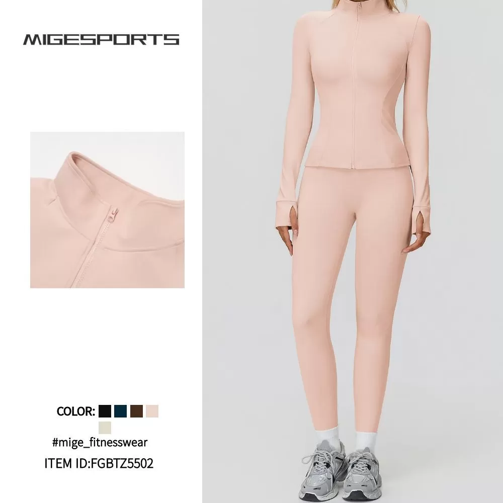 Nuevo conjunto de yoga, ropa deportiva para gimnasio y entrenamiento, top de manga larga y leggings para mujer FGBTZ5502