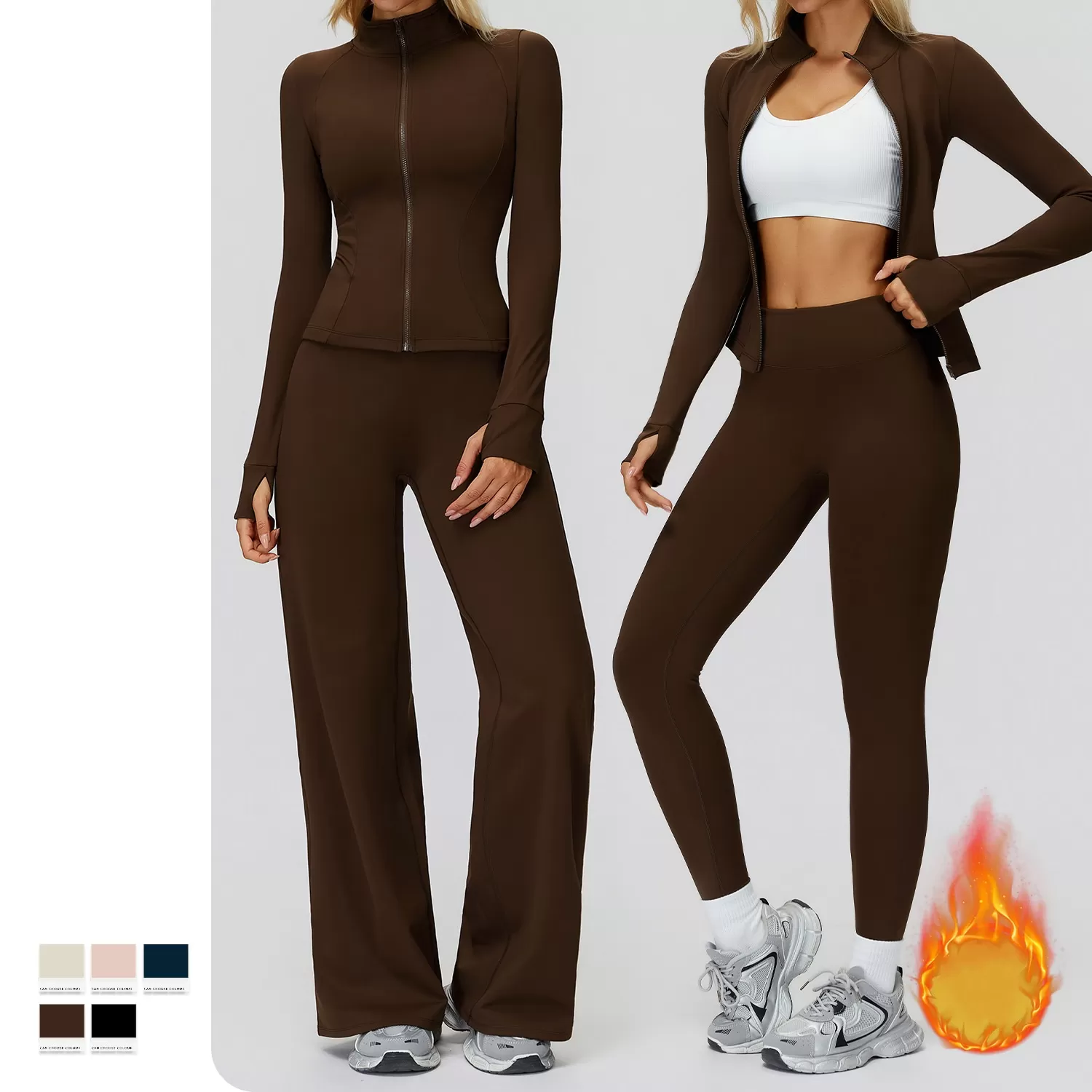 Nuevo conjunto de yoga, ropa deportiva para gimnasio y entrenamiento, top de manga larga y leggings para mujer FGBTZ5502