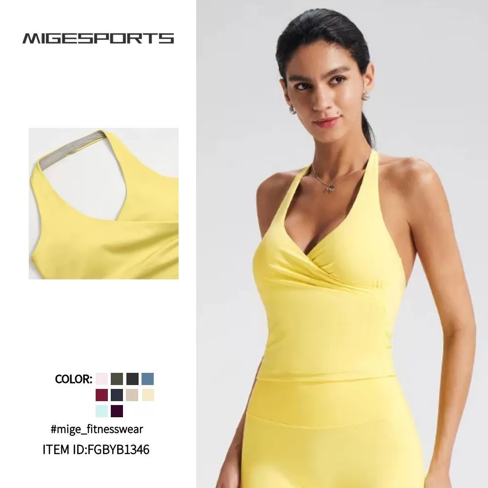 Sujetador deportivo transpirable con espalda descubierta y tacto nude, estilo halter, para mujer, ideal para yoga FGBYB1346