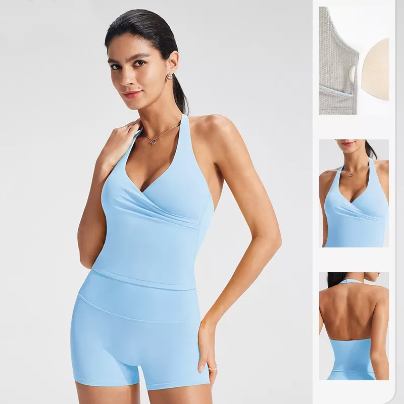 Sujetador deportivo transpirable con espalda descubierta y tacto nude, estilo halter, para mujer, ideal para yoga FGBYB1346