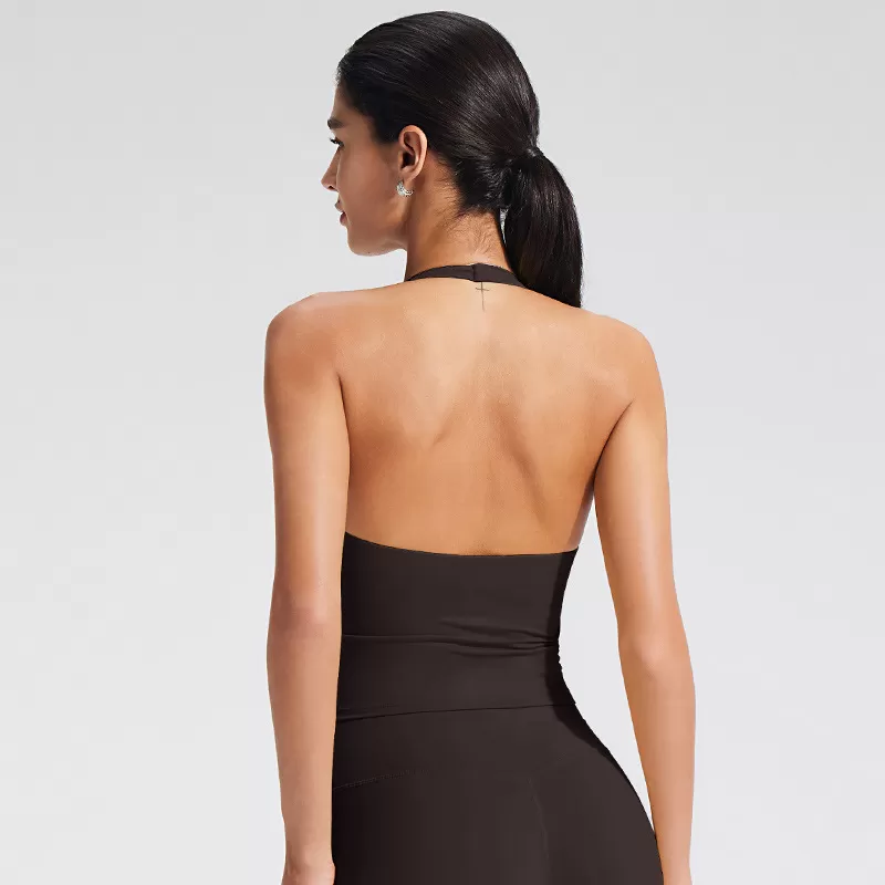 Sujetador deportivo transpirable con espalda descubierta y tacto nude, estilo halter, para mujer, ideal para yoga FGBYB1346