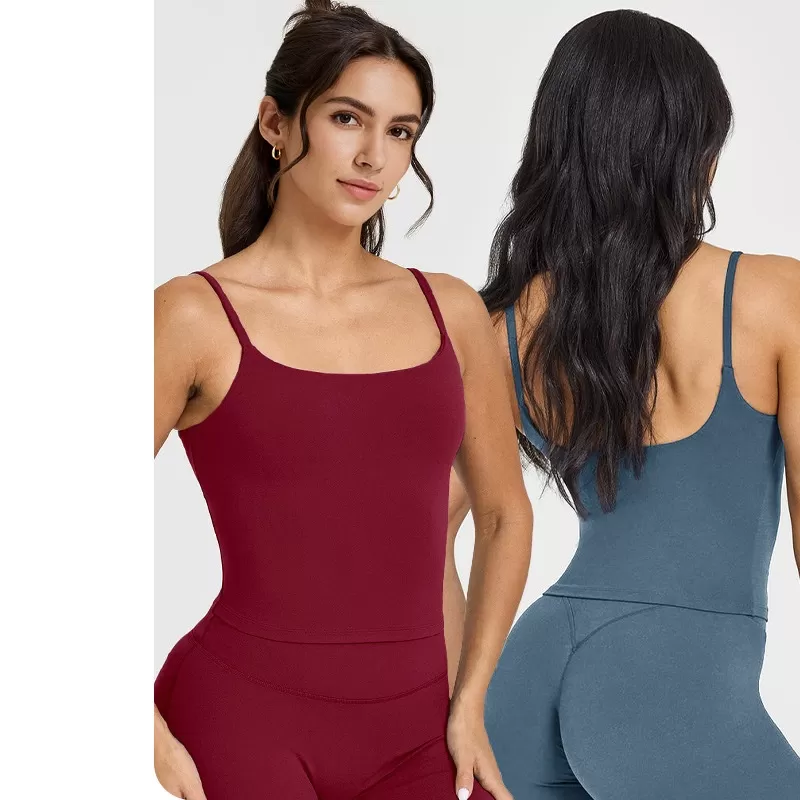 Thin Straps Built-in Longline Yoga Singlet Tops Breathable   Stretchy Women's Fitness Gym TopFGBYB1340