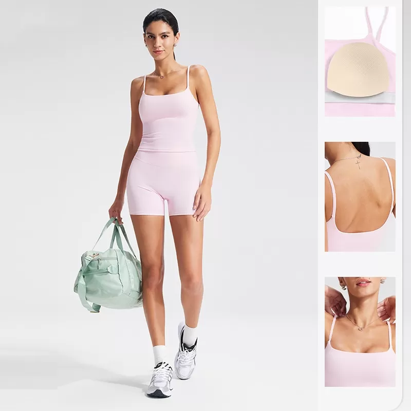 Thin Straps Built-in Longline Yoga Singlet Tops Breathable   Stretchy Women's Fitness Gym TopFGBYB1340