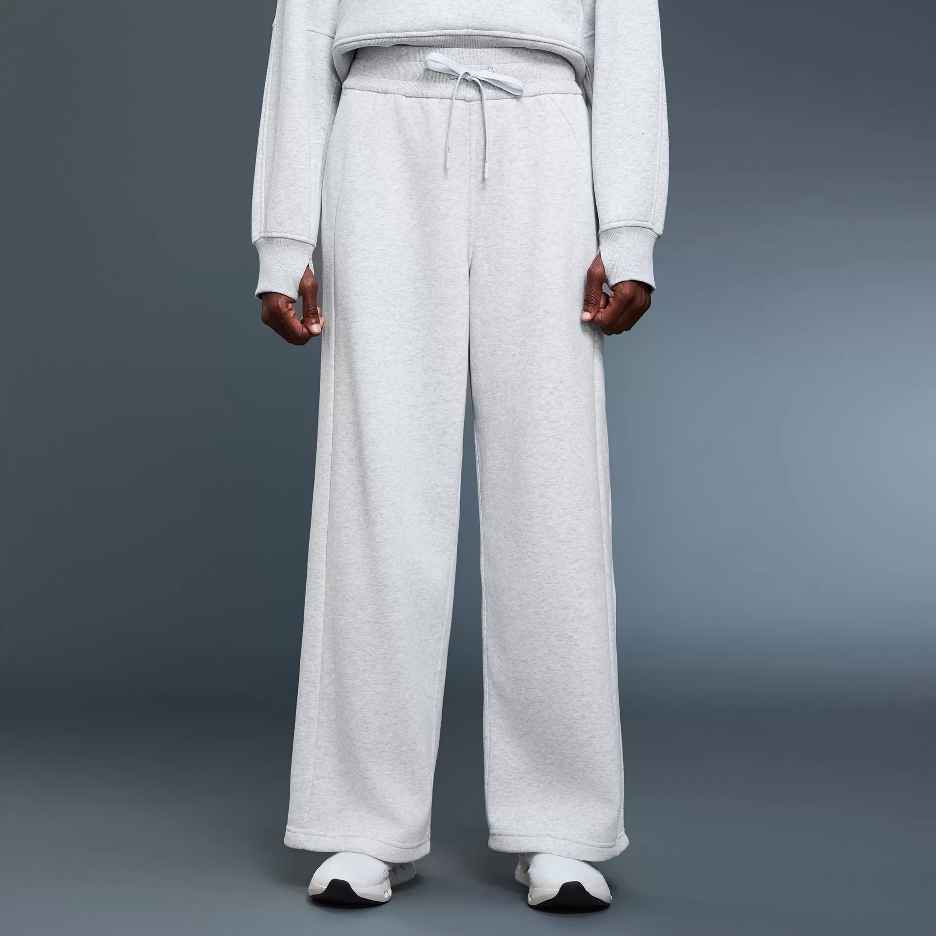 Women's Casual Athletic Mid Waist Wide Leg Pants with Drawstring Loose Design Trousers FGBD25133