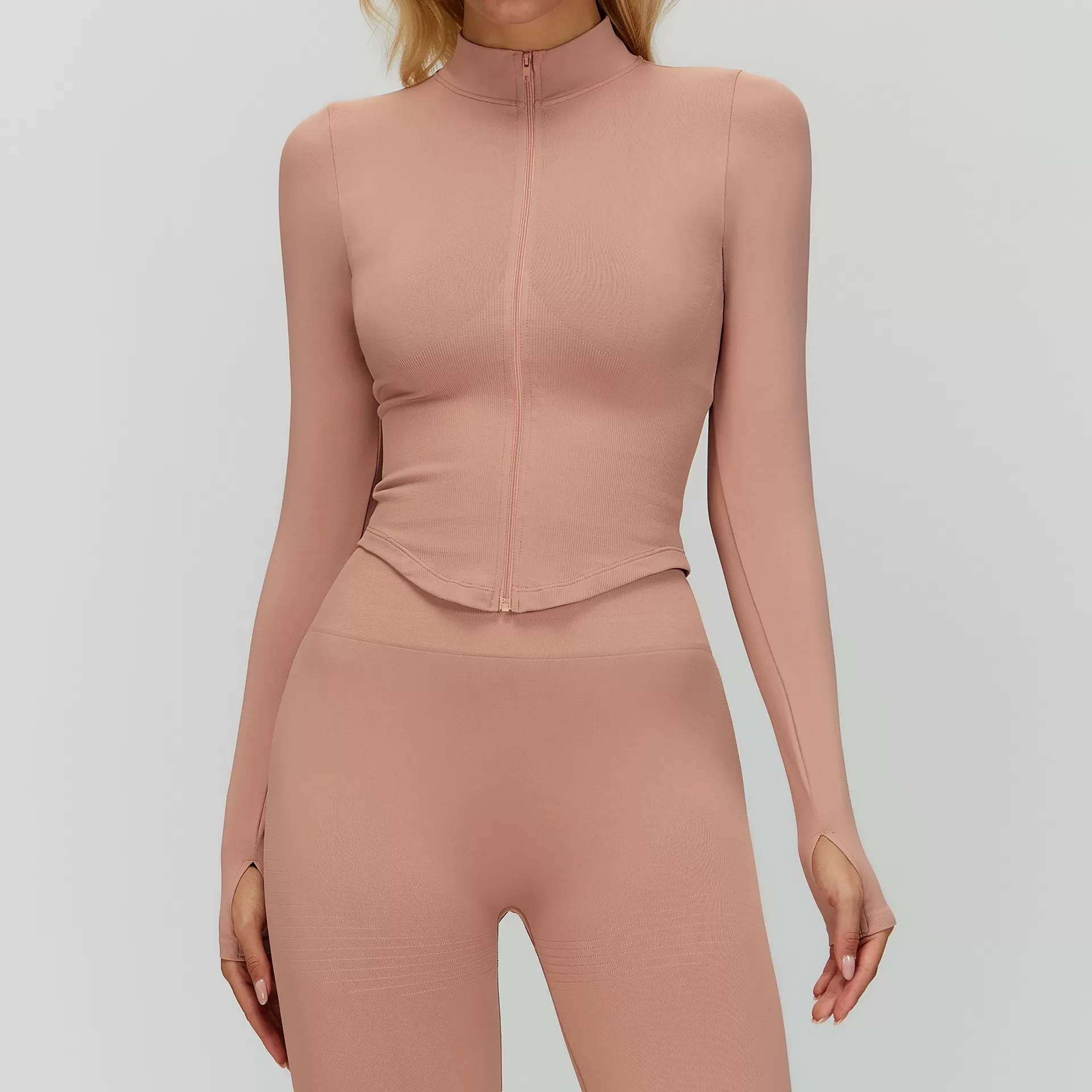 Chaqueta deportiva para mujer, ligera, de seda, transpirable, de manga larga, con cremallera completa, color liso, ideal para yoga FGBDWT7725