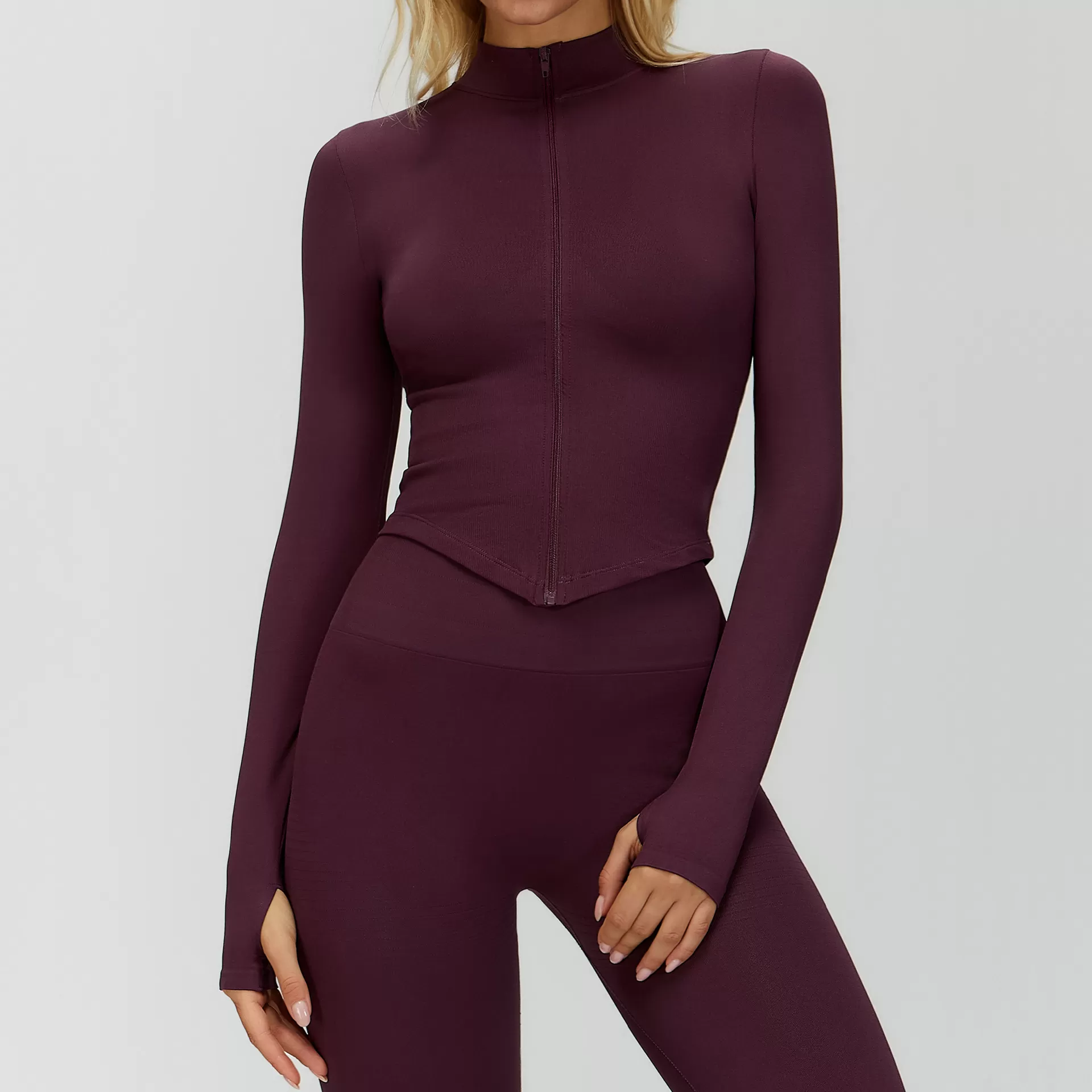 Chaqueta deportiva para mujer, ligera, de seda, transpirable, de manga larga, con cremallera completa, color liso, ideal para yoga FGBDWT7725