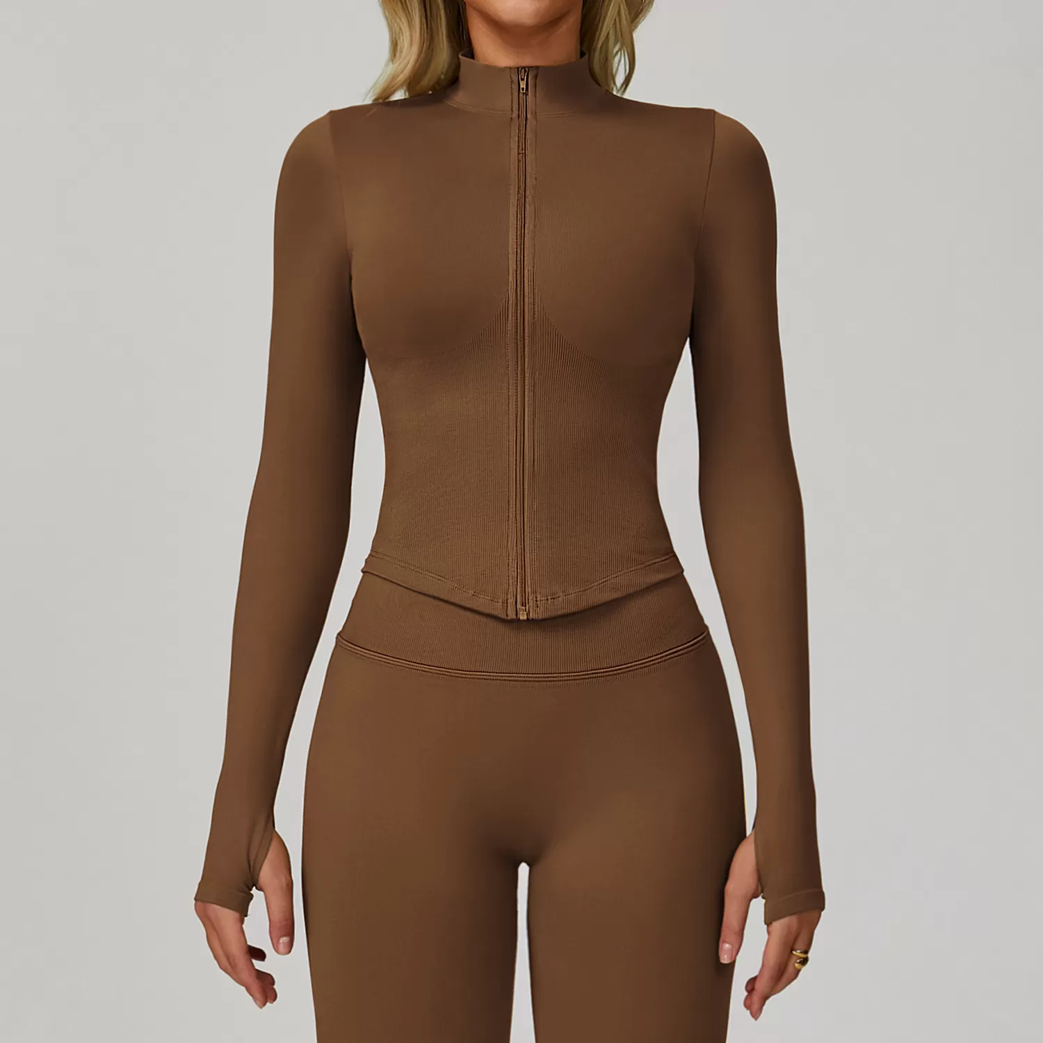 Chaqueta deportiva para mujer, ligera, de seda, transpirable, de manga larga, con cremallera completa, color liso, ideal para yoga FGBDWT7725