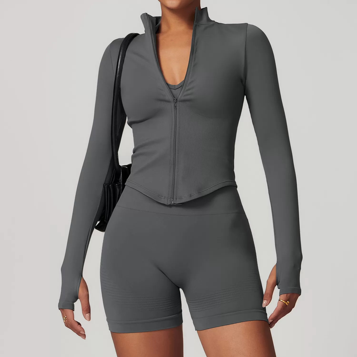 Chaqueta deportiva para mujer, ligera, de seda, transpirable, de manga larga, con cremallera completa, color liso, ideal para yoga FGBDWT7725